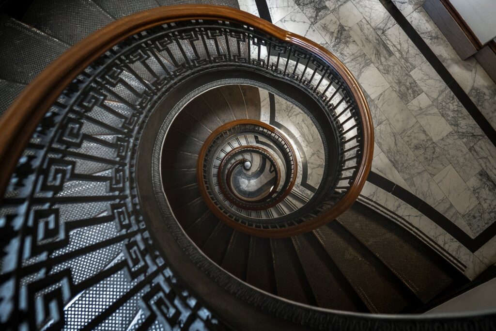 black and brown spiral staircase