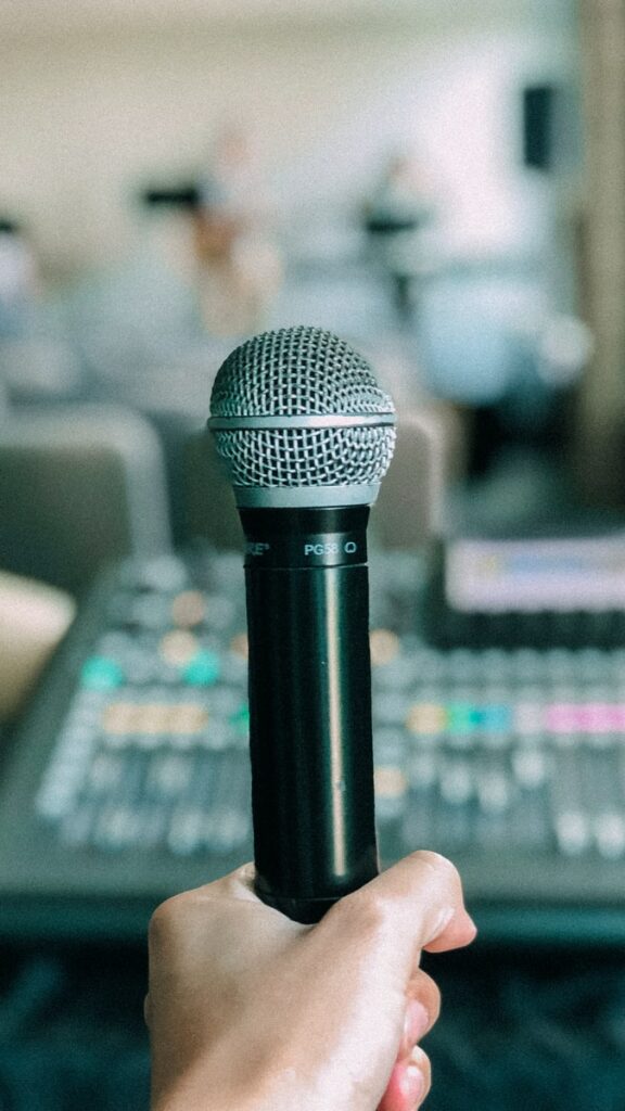 black and gray wireless microphone