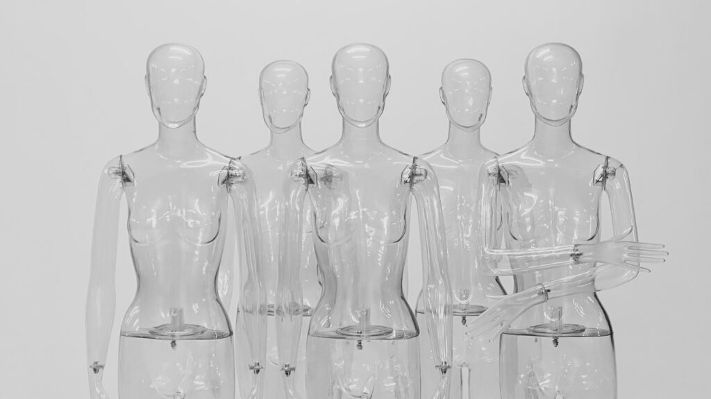 clear glass bottles on white background