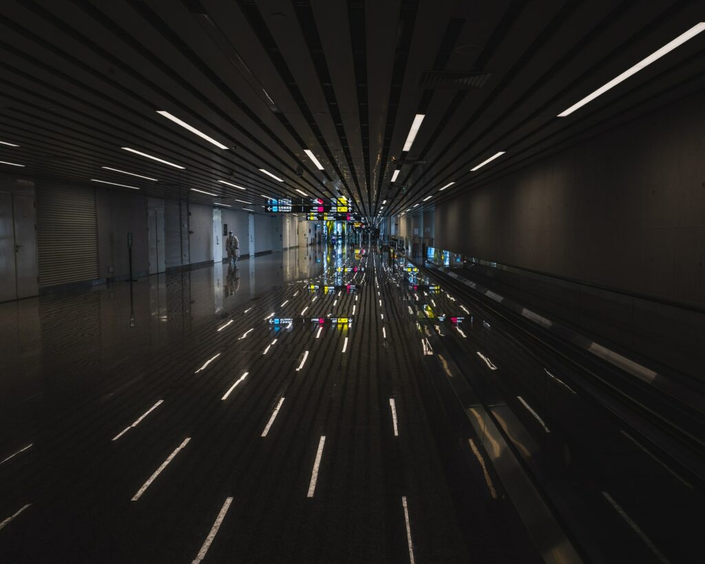 white light in tunnel during night time