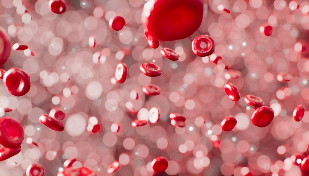 a bunch of red bubbles floating in the air