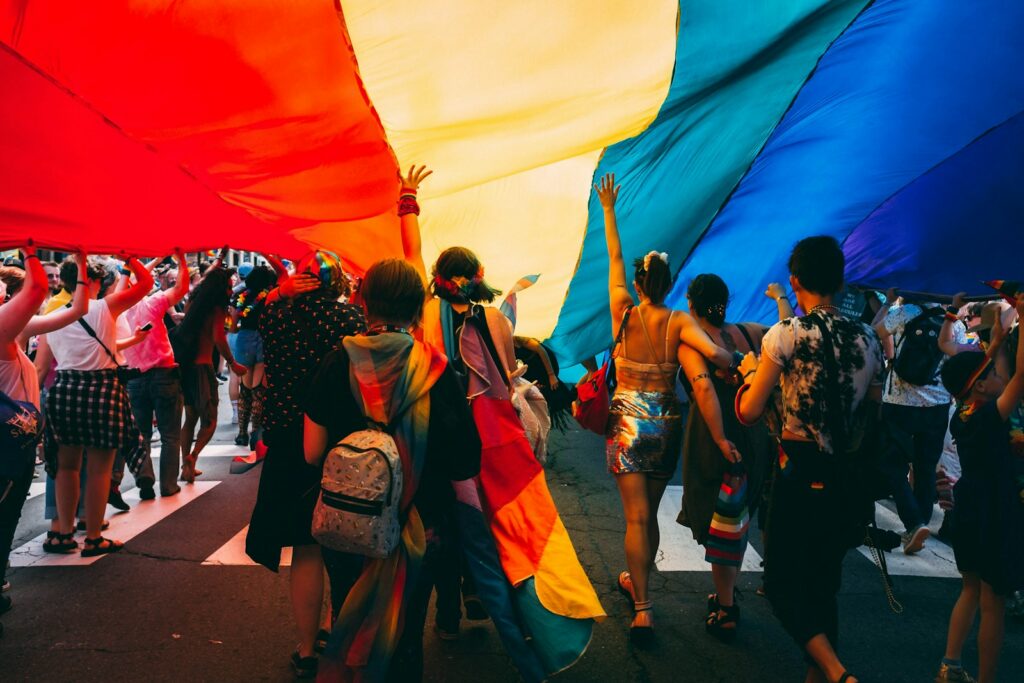 group of people under garment