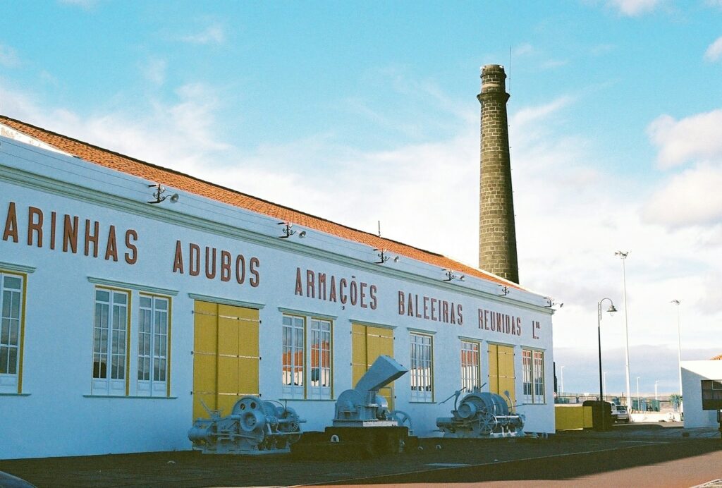 a white building with yellow shutters and windows