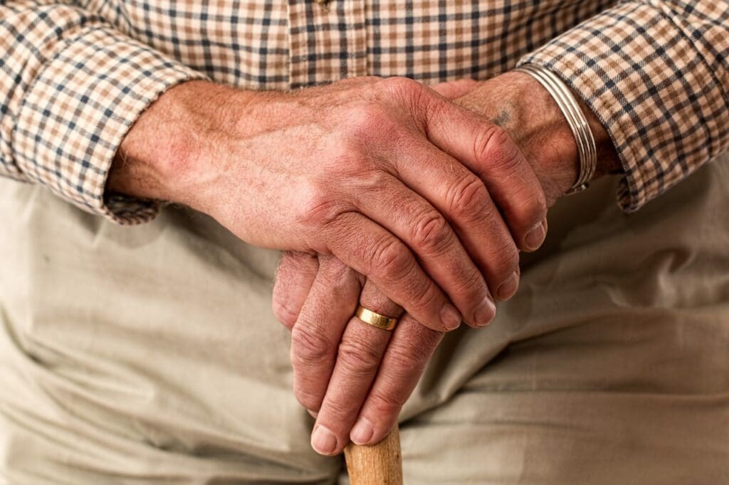 elderly, hands, ring