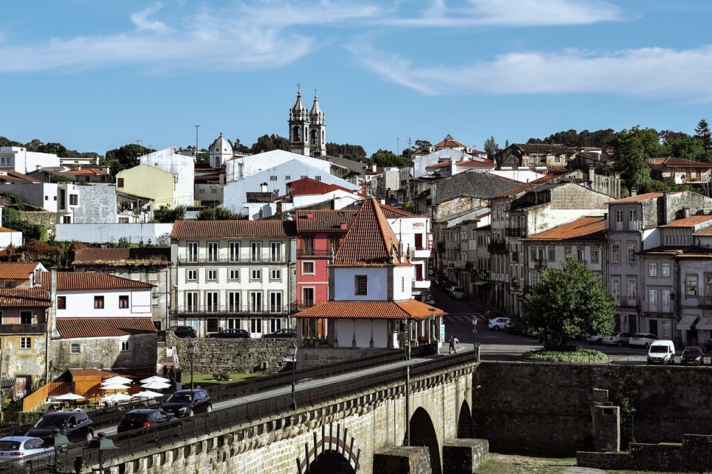 bridge, house, village