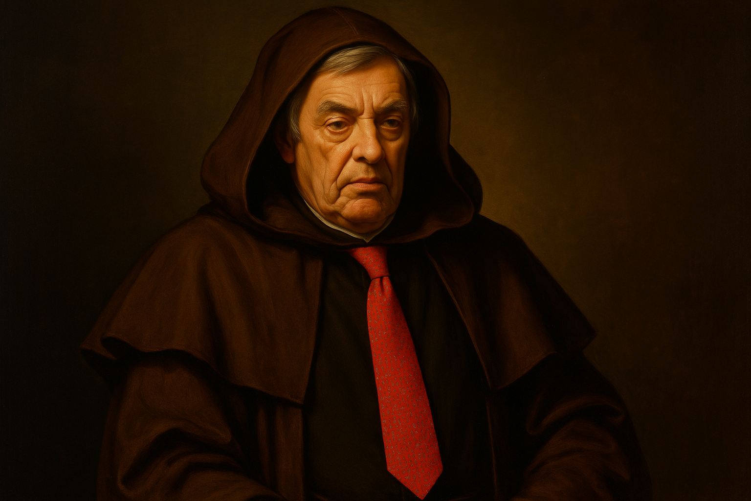Miguel Sousa Tavares em hábito de Torquemada com gravata Hermès